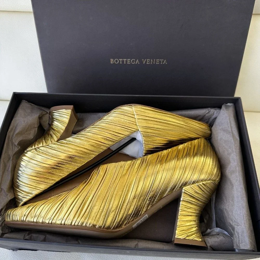NEW Bottega Veneta Ladies Gold Heels Shoes Yellow Almond 75mm Pumps sz 39.5 - Picture 6 of 7